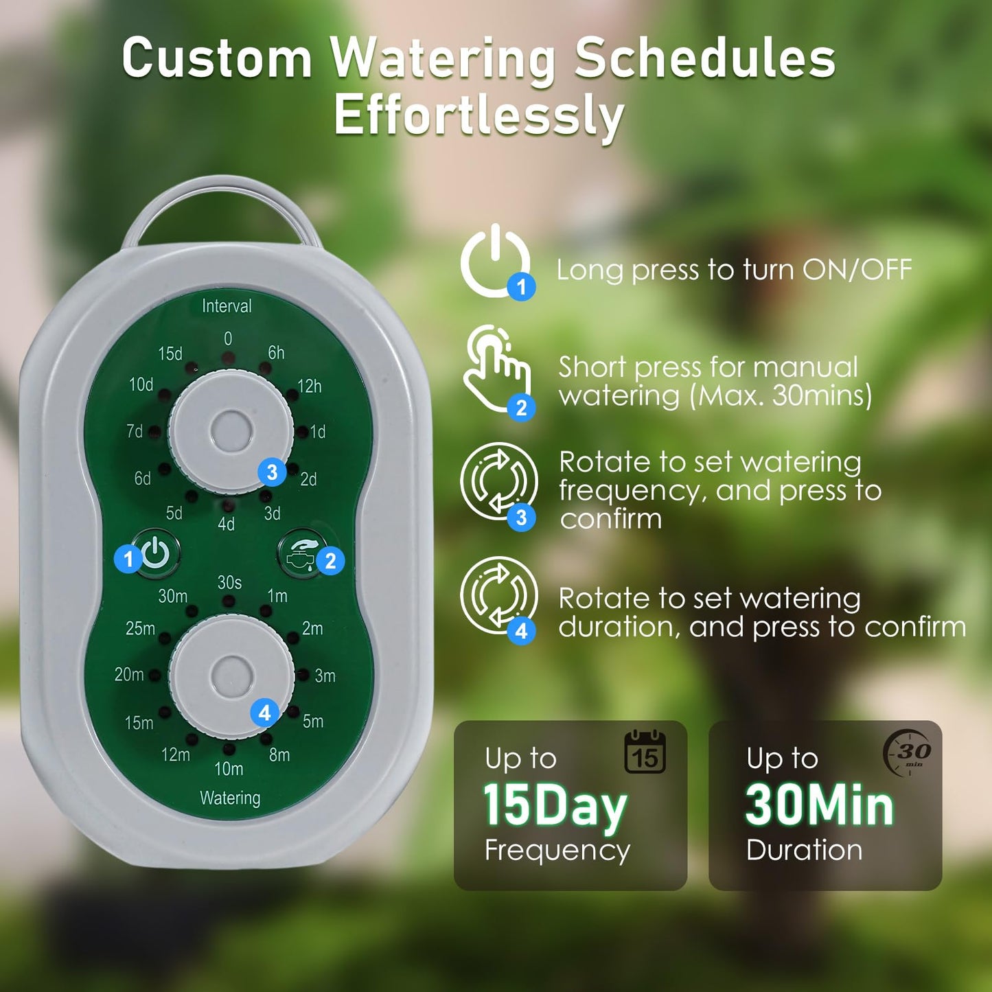 WIOR Automatic Plant Waterer Drip Irrigation System Kit for 15 Potted Plants, Indoor Self Watering System Plant Watering Devices with Programmable Water Timer for Garden Balcony Greenhouse Vacation