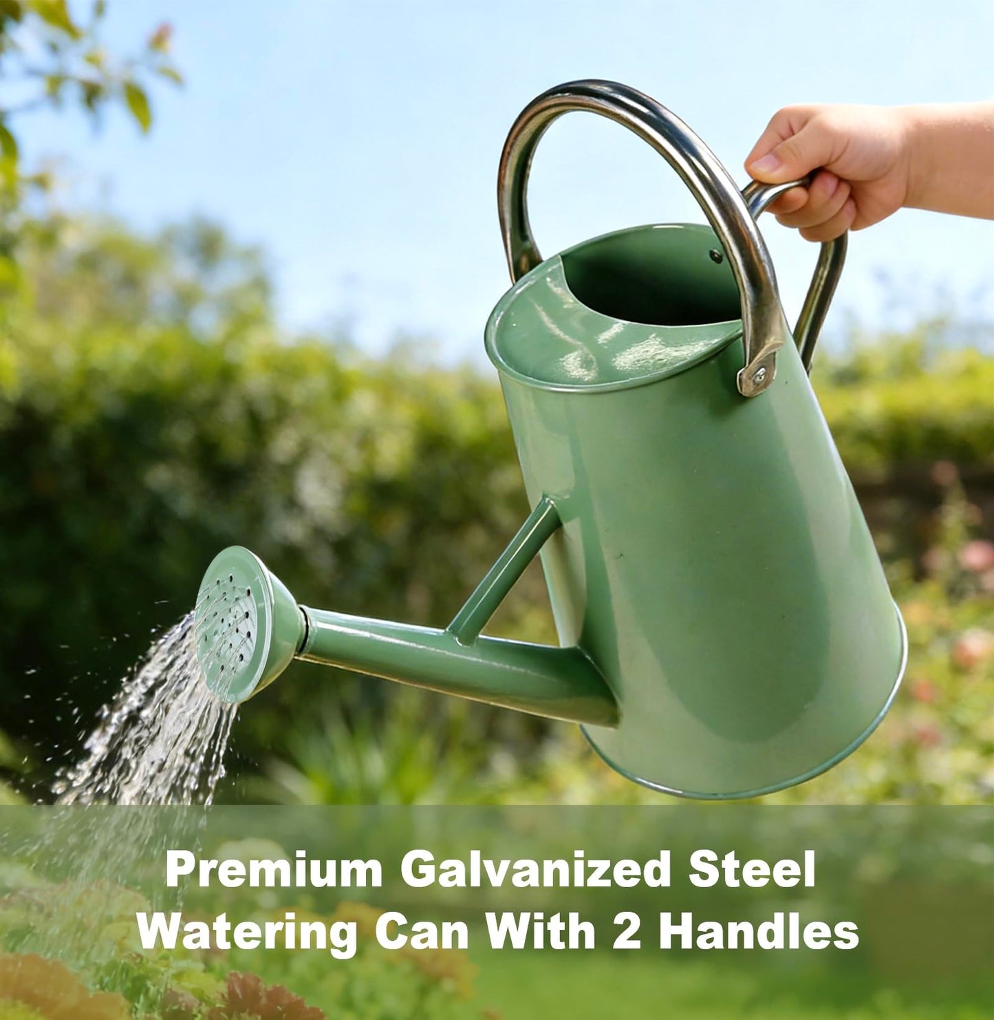 Watering Can for Outdoor&Indoor Plants，1.5 Gallon（5.7L） Metal Watering Can with with Removable Spout，Large Galvanized Steel Garden Flower Water Can Watering Pot with 2 Handles，Cream Green
