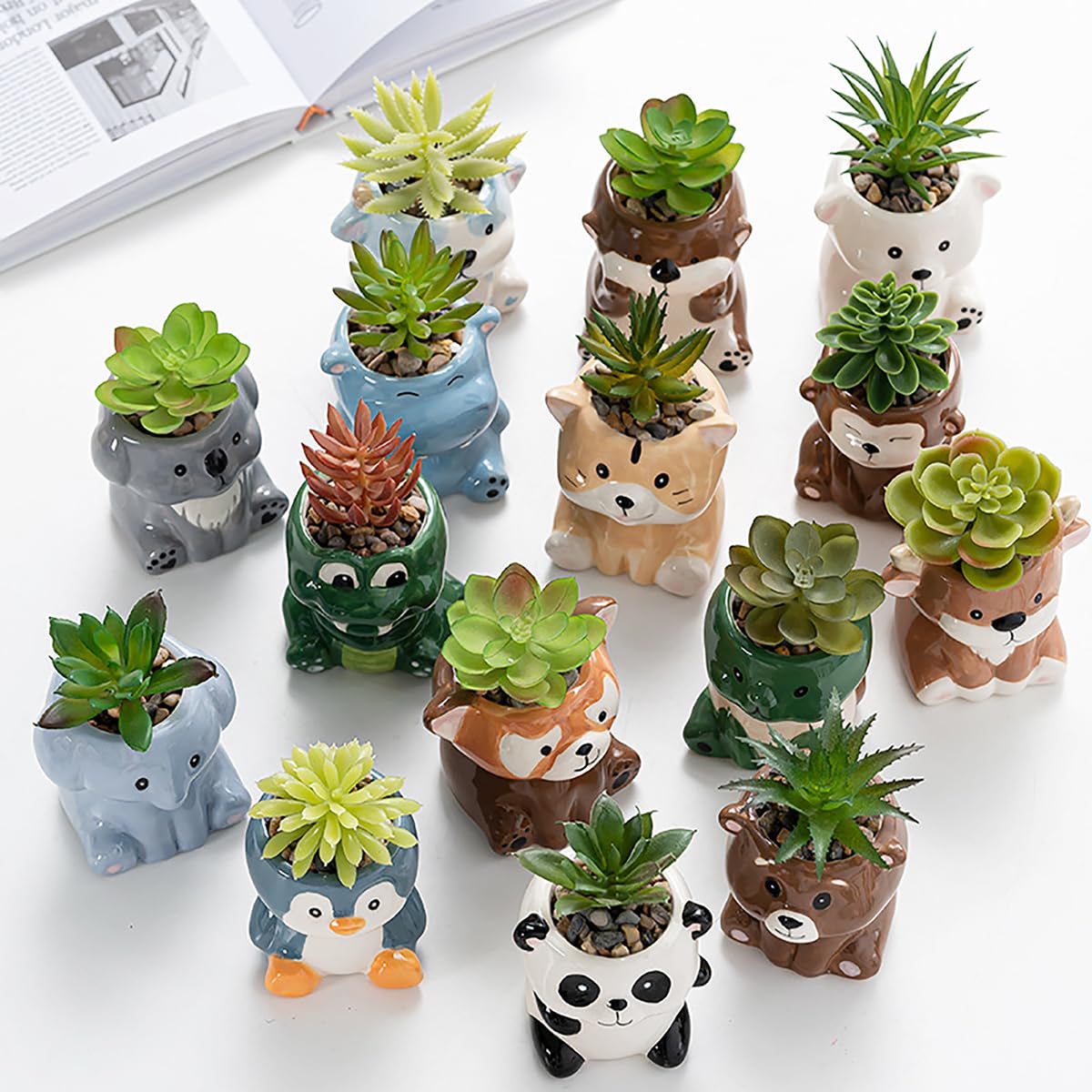DIYOMR Cute Animals Planter, Mini Ceramic Cartoon Animal Shaped Succulent Flower Pot Indoor Air Plants Holder, Smooth Shiny Decorative Flower Cactus Planter - Plants Not Included (Milk Cow)