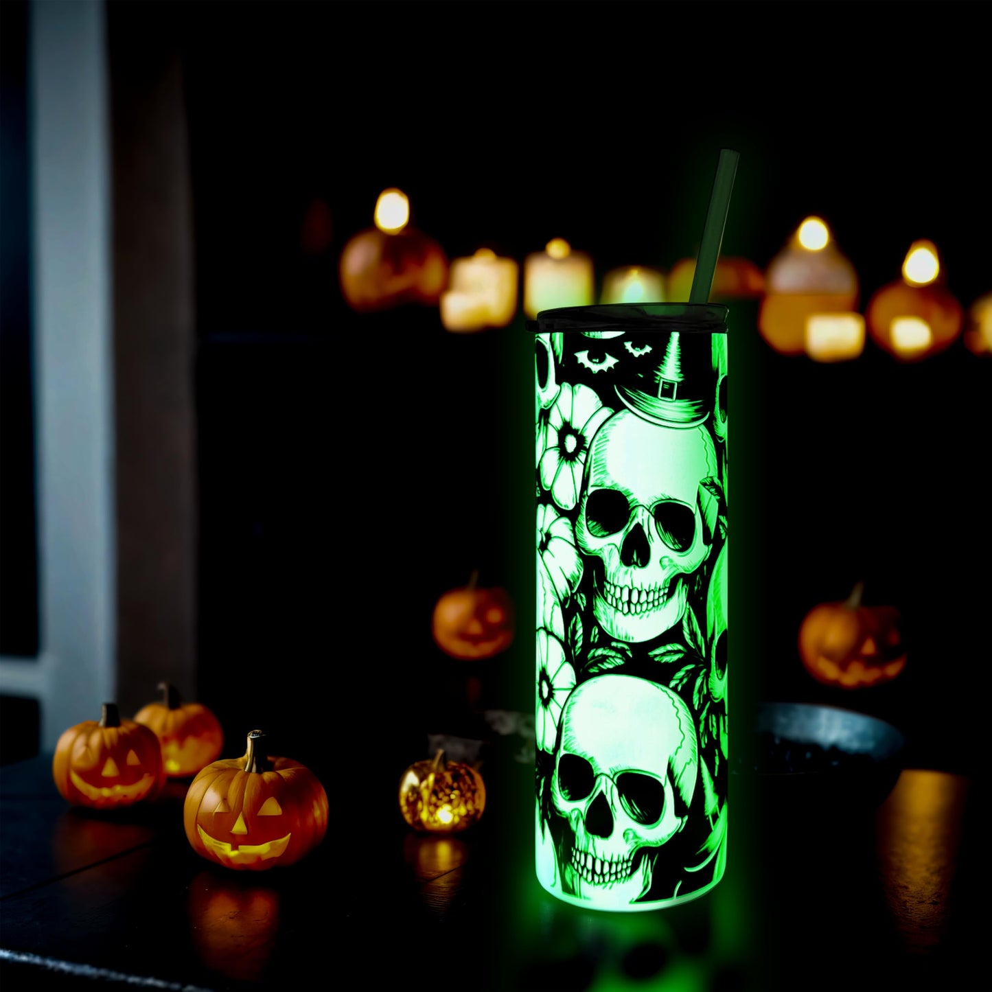 Hogg Glow in the Dark Halloween Travel Mug, Skull Tumbler, 20 oz Insulated Stainless Steel Halloween Coffee Tumbler, Spooky Cups for Adults, Festive Glow in the Dark Skull Coffee Cup