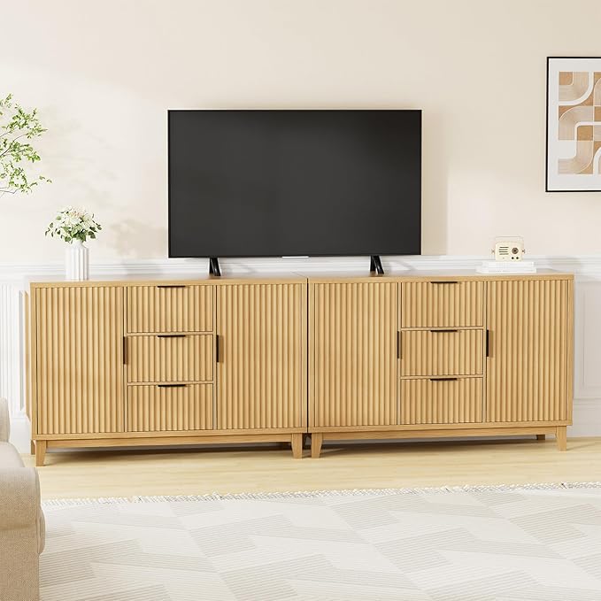 47.2" W Storage Cabinet with 3 Drawers, Fluted Buffet Cabinets with Storage