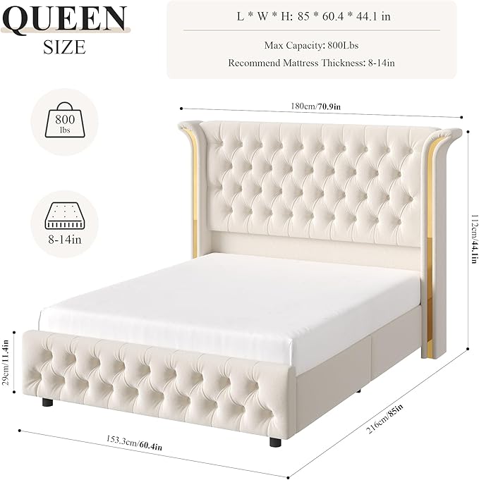 Keyluv Queen Smart LED Bed Frame