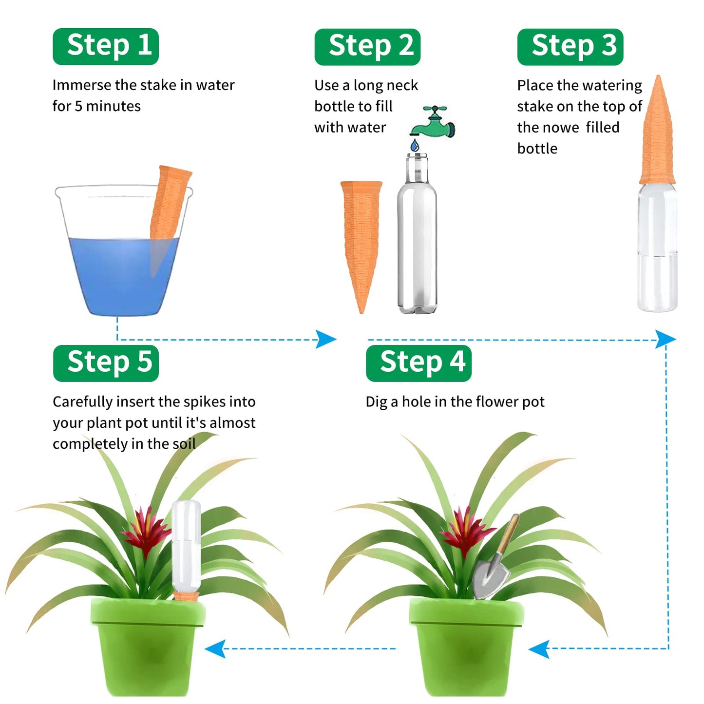 Baxrou Plant Self Watering Stakes 12 Pack Terracotta Watering Spikes for Indoor and Outdoor Plants,Wine Bottle Plant Watering Devices, Automatic Plant Waterers for Vacation