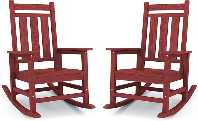 KINGYES Oversized Outdoor Rocking Chair Set of 2, All-Weather Patio Rocking