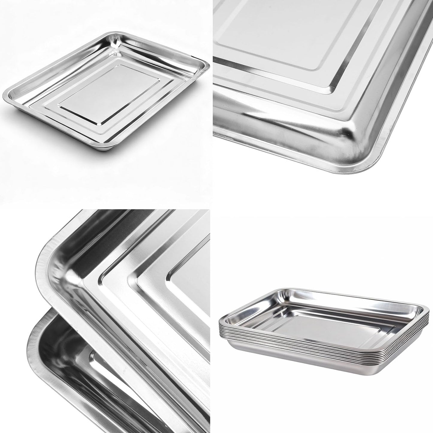 Yiksonyo 10-Pack 16 Inch Stainless Steel Growing Trays, Heavy-Duty Metal Sprouting Tray for Plants, Stainless Steel Plant Germination Trays for Hydroponics, Transplanting (Silver)