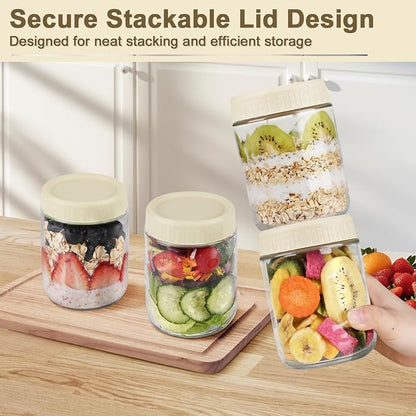 Overnight Oats Containers with Lids, 16oz Wide Mouth Mason Jars with Lids, 6 Pack Glass Jars with Airtight lid for Chia Pudding Yogurt Salad, Meal Prer Oatmeal Jars, Yellow