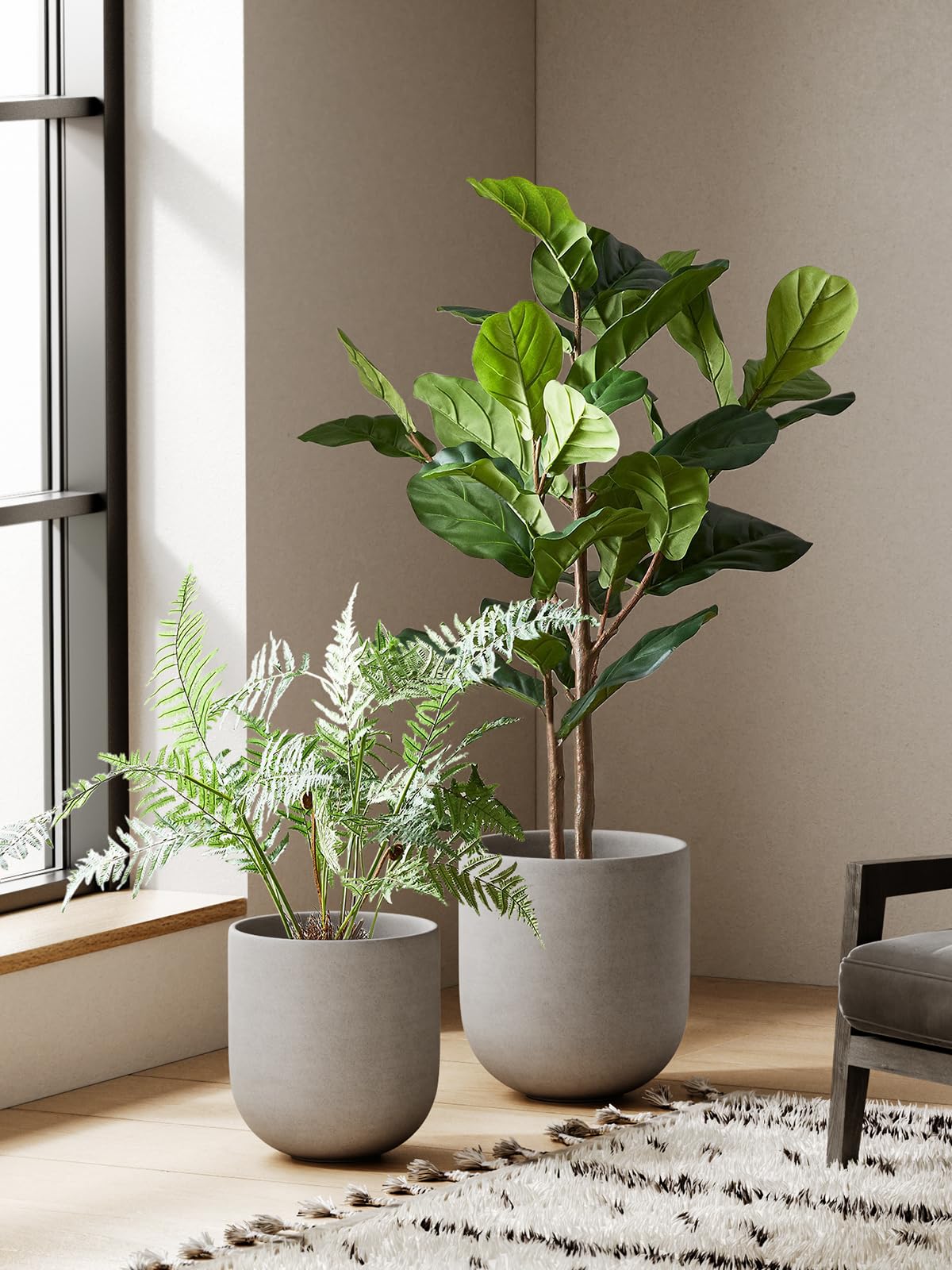 LE TAUCI 12 Inch Pots for Plants, Ceramic Large Planters for Indoor Plants, Indoor Plant Pots for Home Garden Patio Office, Planter Pots with Drainage Hole and Rubber Plug, Neutral Gray