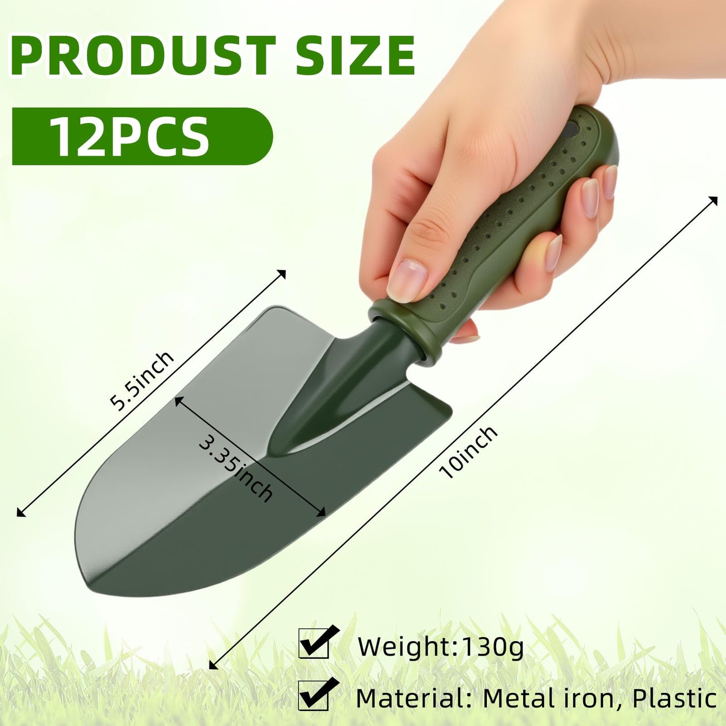 Yaocom 12 Pcs Garden Shovel Trowel Gardening Hand Tools Small Hand Shovels for Digging Metal Trowel Spade with Plastic Handle Anti Slippery for Lawn Yard Home Farm Planting