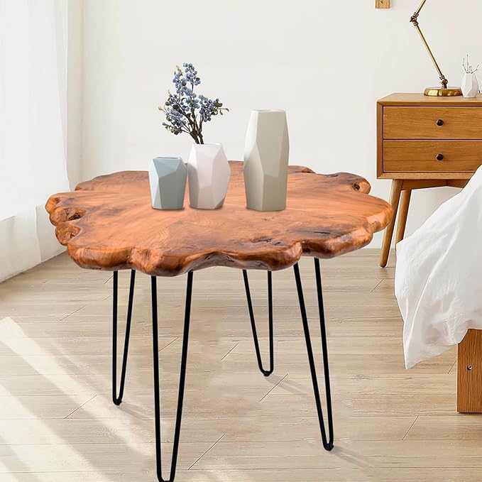 27.5 Inch Live Edge Side Table, Wood Freeform Small End Table