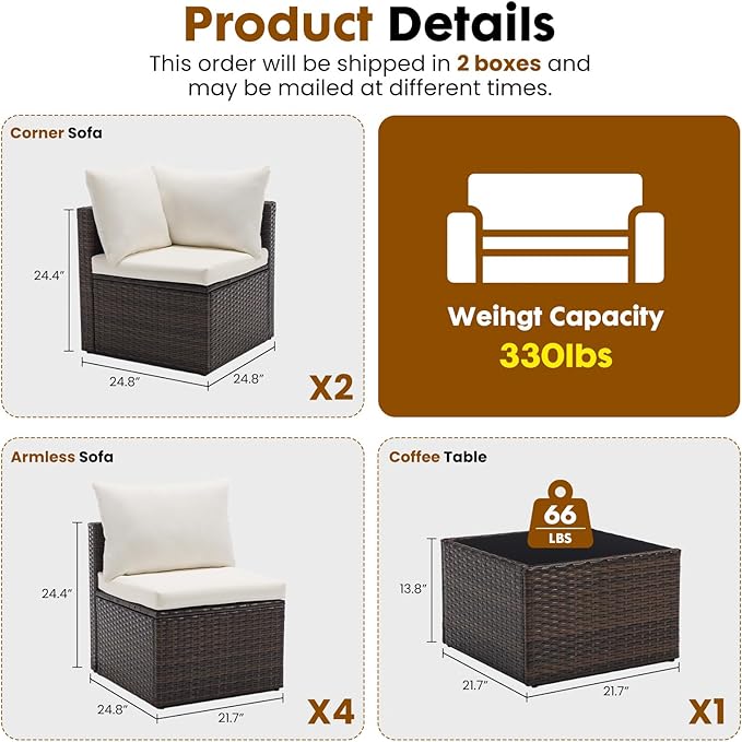 DUMOS 7 Piece Outdoor Patio Sectional Sofa, Modular Wicker Furniture Set