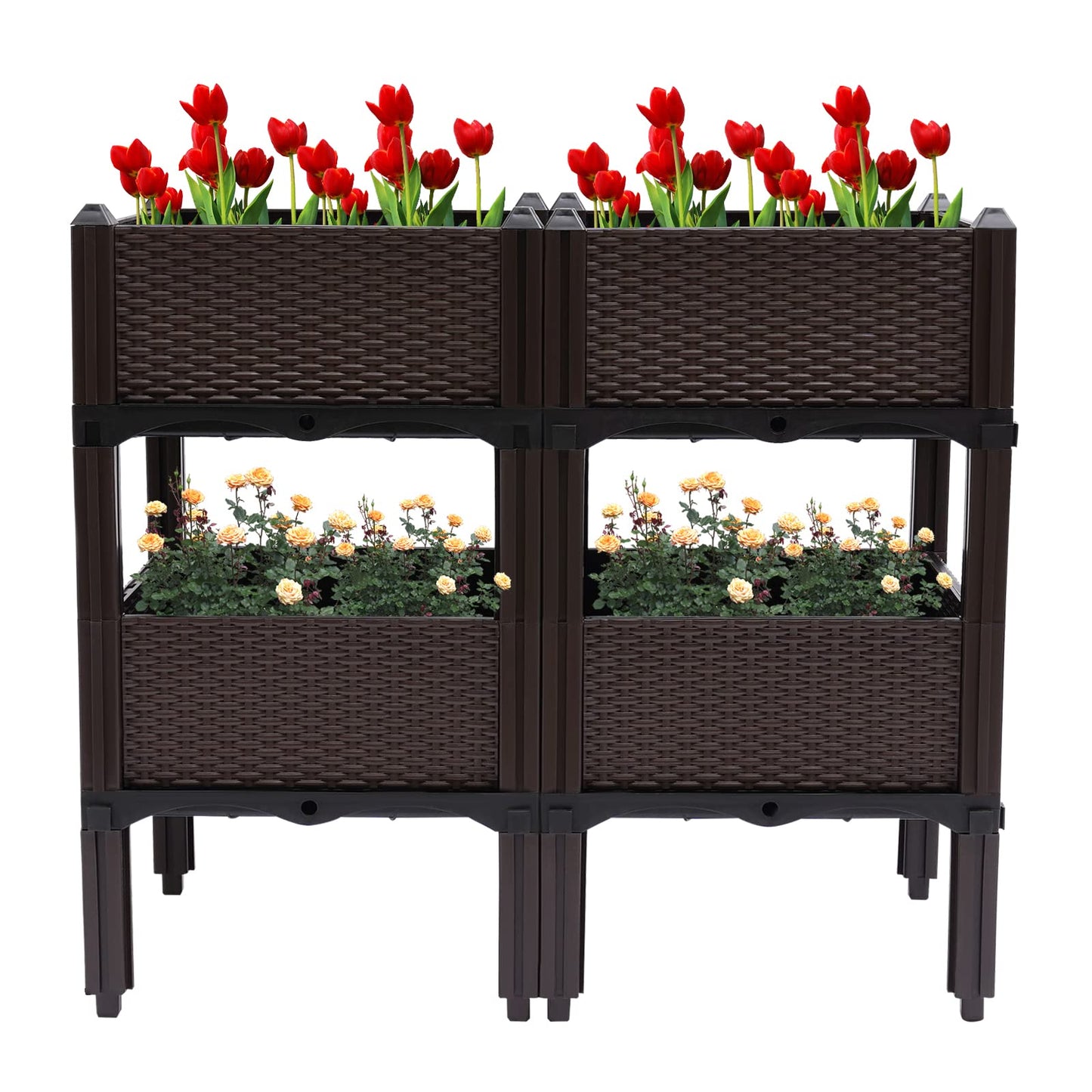 Raised Garden Bed Raised Elevated Garden Bed Planter Box Kit Vegetables Outdoor Plant Herbs, Self-Watering Plastic Planter for Indoor Outdoor Vegetables Fruits Potato Flowers All Weather