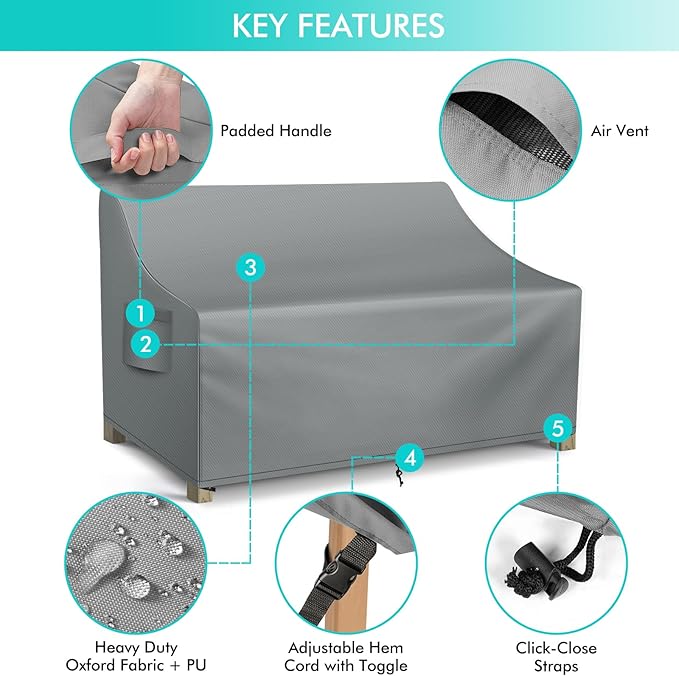 WLEAFJ Patio Sofa Cover Waterproof, 3-Seater Outdoor Sofa, Heavy Duty Deep