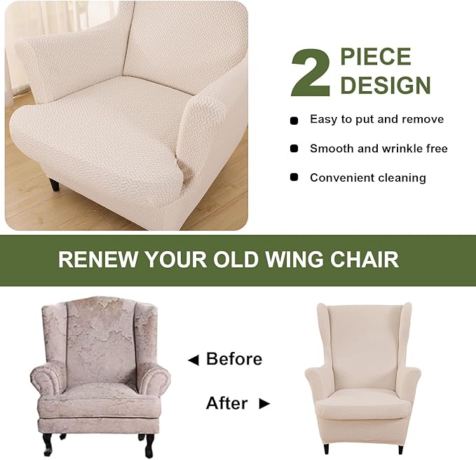 HAOYONG Jacquard Wingback Chair Cover Thickening Armchair Covers 2 Pieces