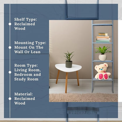 BARNWOODUSA Throw Blanket Ladder – Fully Assembled Reclaimed Wood – Rustic Decorative Ladder for Towels, Quilts, & More – Perfect Decor for Bathroom, Porch, or Living Room,5-foot Slate Blue