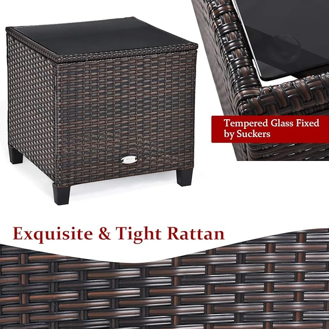 COSTWAY 3PCS Patio Furniture Set, PE Rattan Wicker Sofa w/Washable Cushion and