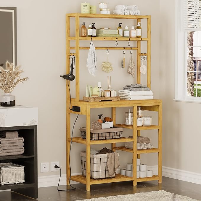 Bakers Rack with Power Outlets, 8-Tier Microwave Stand, Kitchen Utility Storage