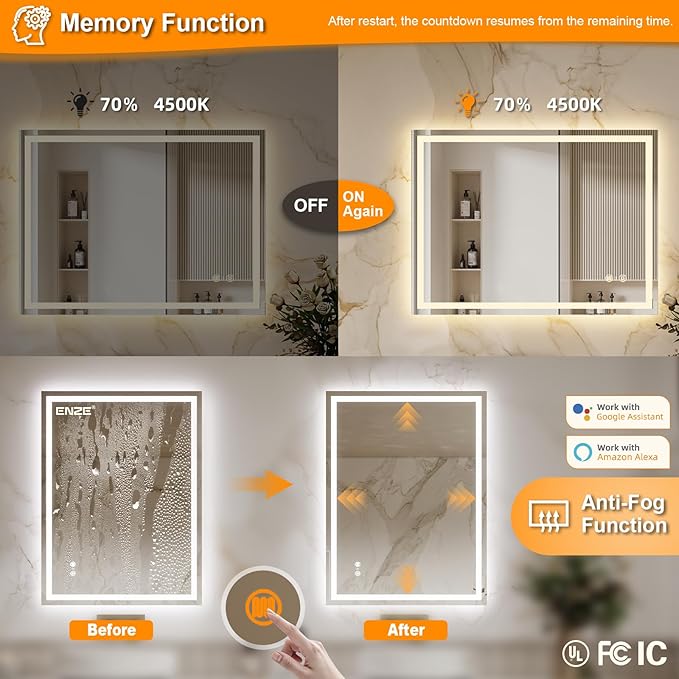 ENZE 24" x 32" Smart LED Bathroom Mirror