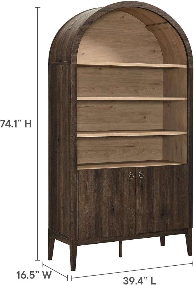 Modway Nolan Tall Arched Storage Display Cabinet in Dark Walnut