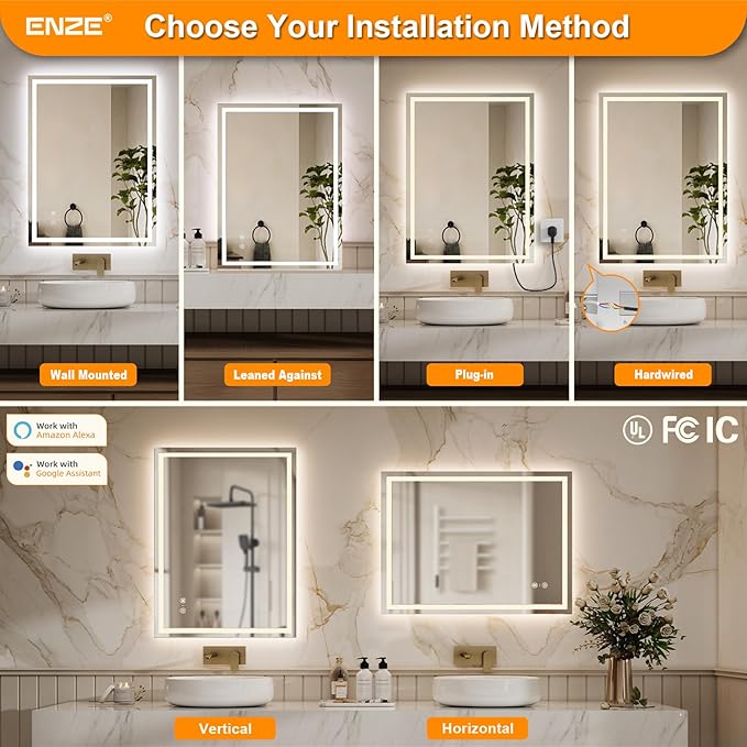 ENZE 24" x 32" Smart LED Bathroom Mirror