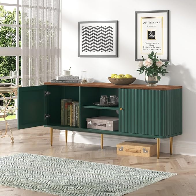 ARTPOWER 55” Fluted TV Stand, Mid Century Modern Green TV Stand