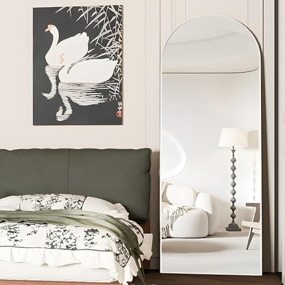 Full Length Mirror, 56"x16" Arch Floor Mirrors with Stand, White Arched Full Body Standing or Leaning Mirror for Bedroom, Living Room