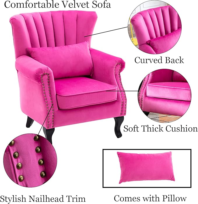Mid Century Accent Chair Modern Tufted Wingback Armchair Club Chair Velvet