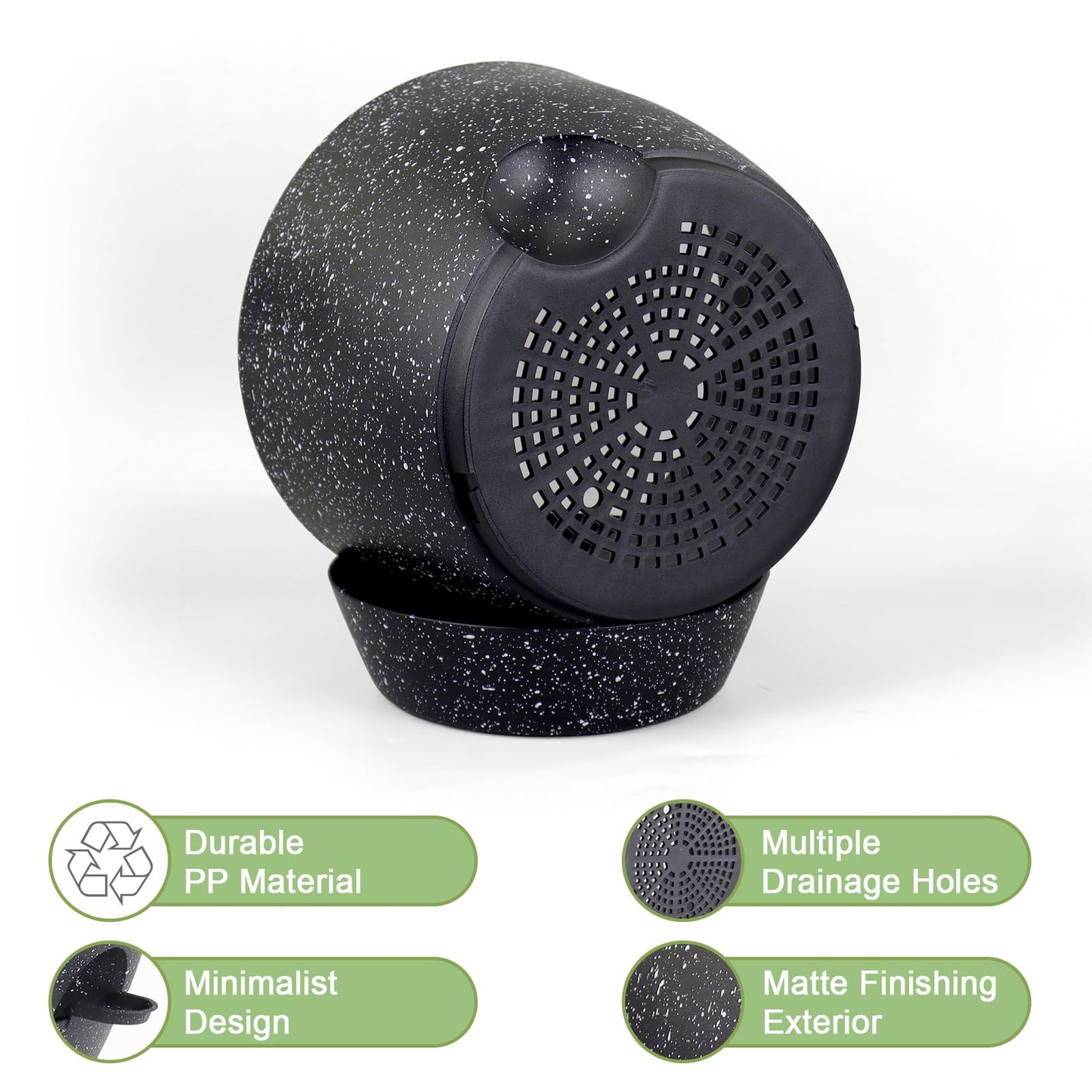 WSMKSZ 12/10/9 inch Large Self Watering Pots, Planter, Plant Pots with Mesh Drainage Holes for Indoor Outdoor Garden Plants, Plastic Flower Pots with Removable Deep Reservoir, Speckled Black