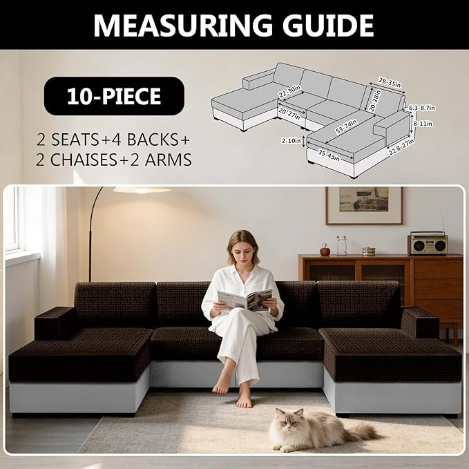 UNBBRRL 10 Pieces Stretch Sofa Cushion Covers