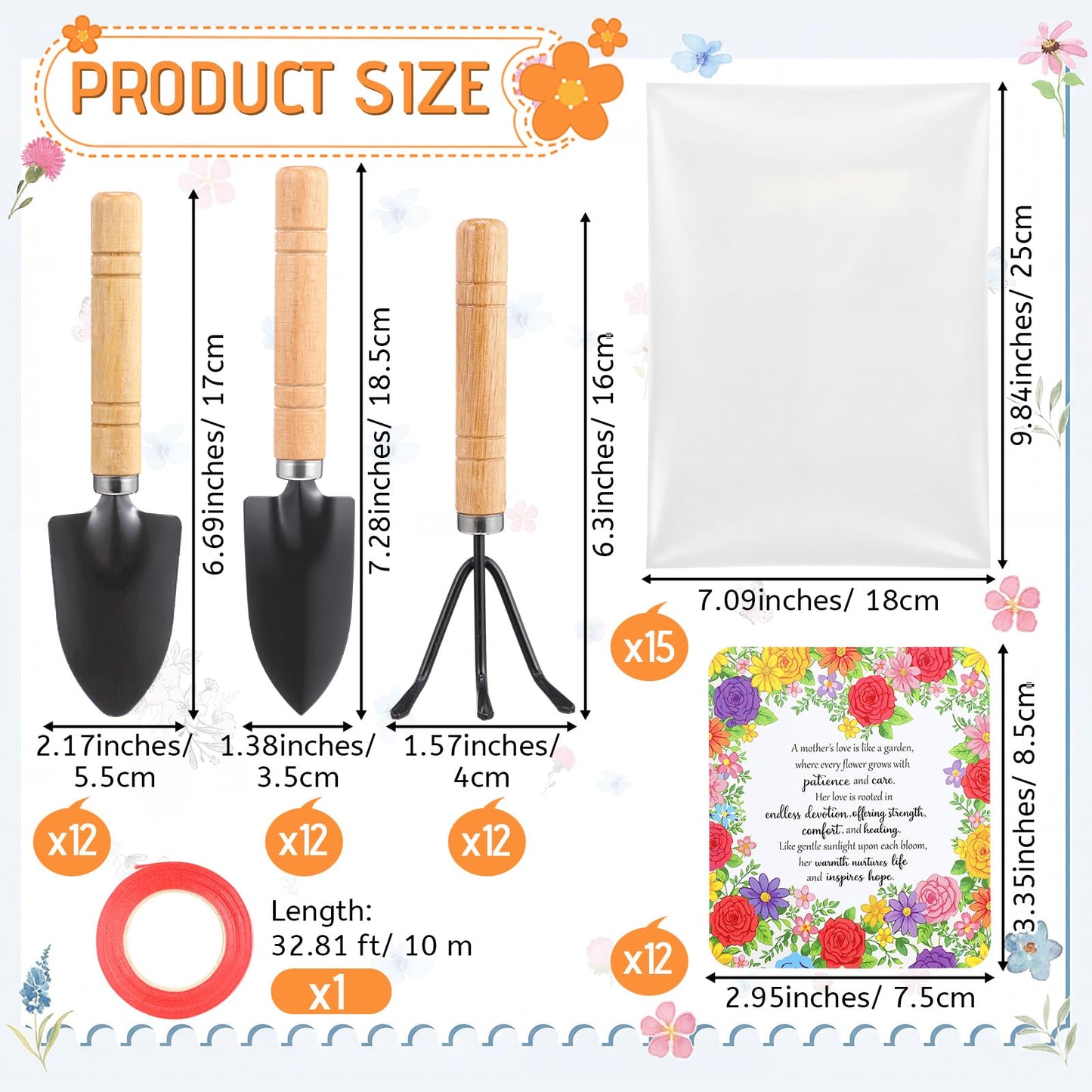 Chumia 12 Set Gardening Gifts Bulk for Women Floral Mini Garden Tools Shovel, Mini Garden Tools, Thank You Cards with Bags for Mother Day Mom Birthday Teacher Christian Party Favors
