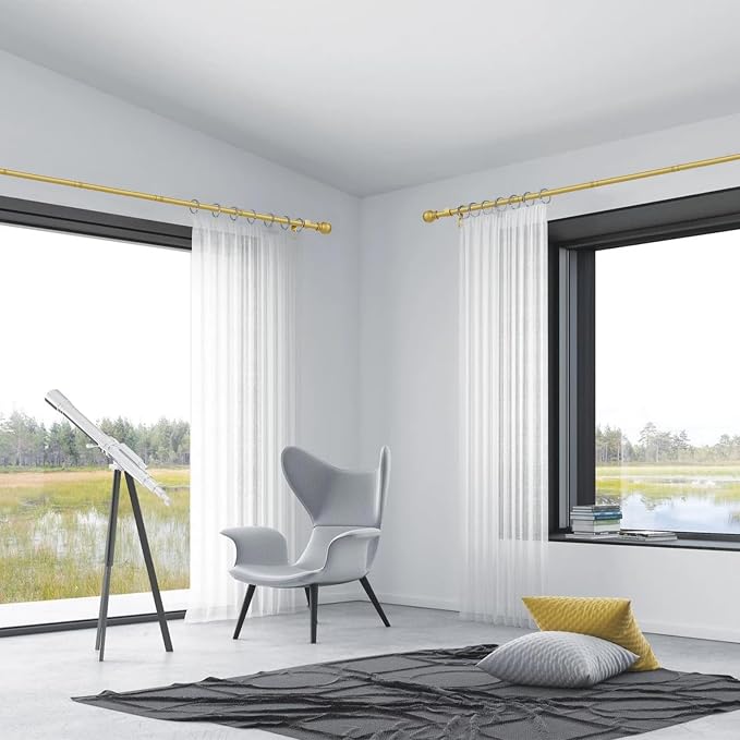 Thestoa Gold Curtain Rods for Windows 30-62 Inch, 5/8" Stainless Steel Small Curtain Rod for Bedroom, Living Room,Kitchen,Farmhouse