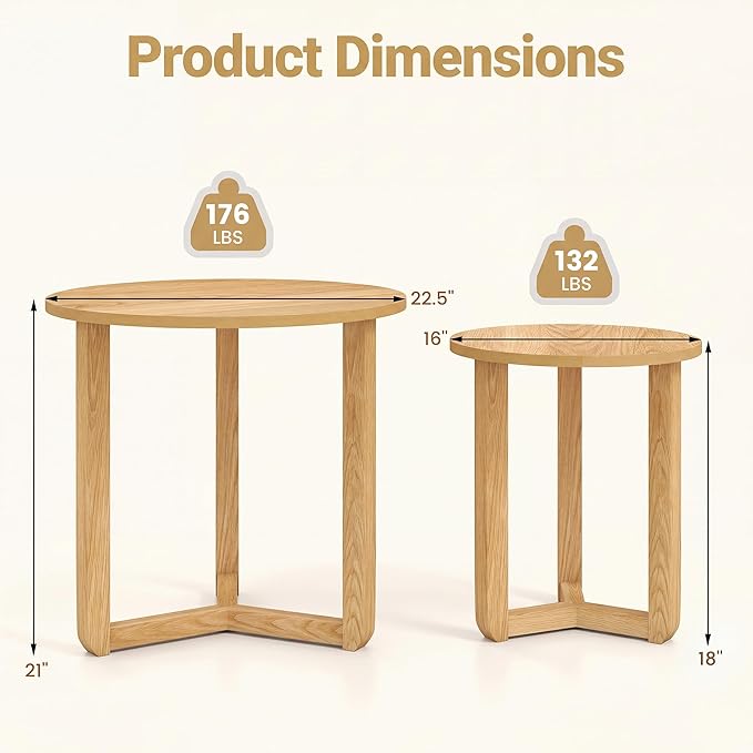 Tangkula Round Nesting Coffee Table Set of 2, Farmhouse End Tables