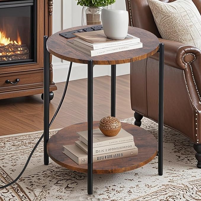 Gawicpy 2 Tier Round Side Table, Folding End Tables Coffee Table Simplistic