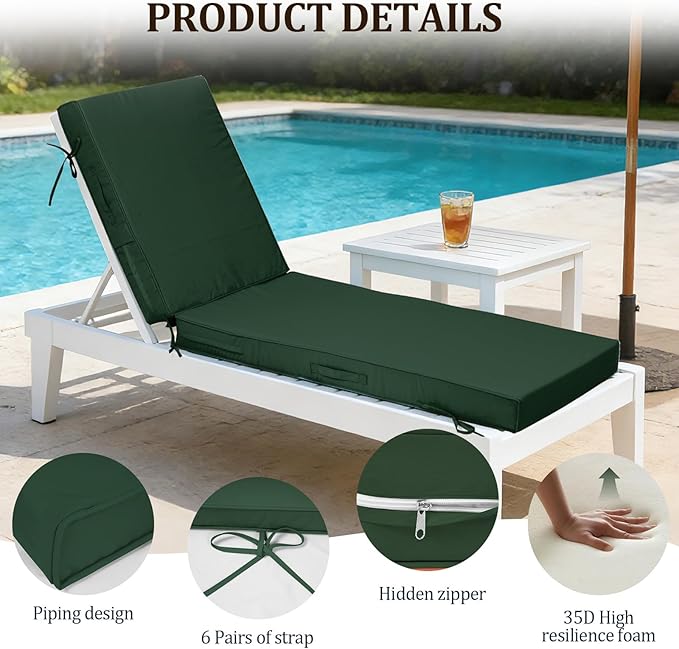 72x21x4in Lounge Cushions for Outdoor Furniture, Outdoor Lounge Chair Cushions