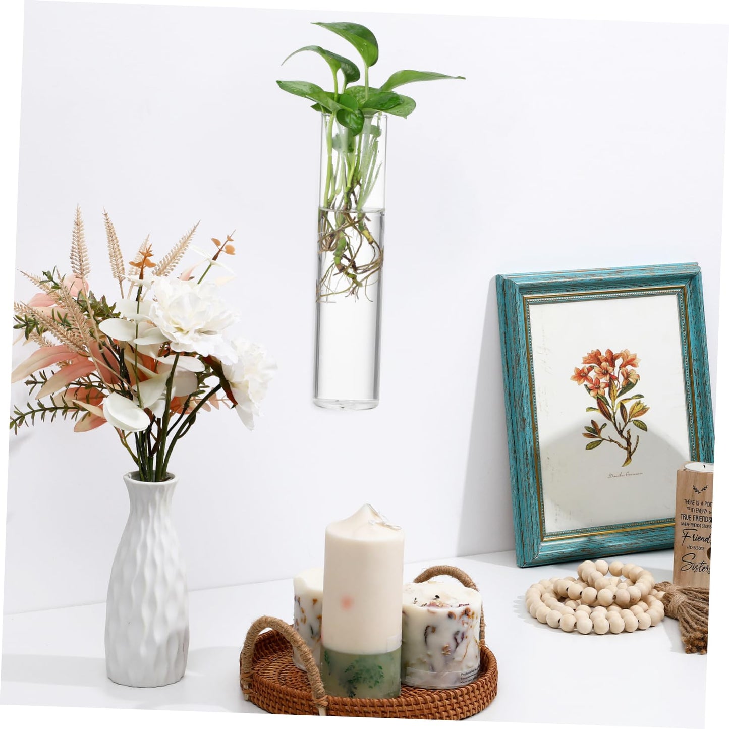 Cabilock 2pcs Cylinder Glass Wall Vase Clear Hanging Planters for Wall Propagation Stations Sleek Transparent Hydroponic Plant Terrariums for Home Decor