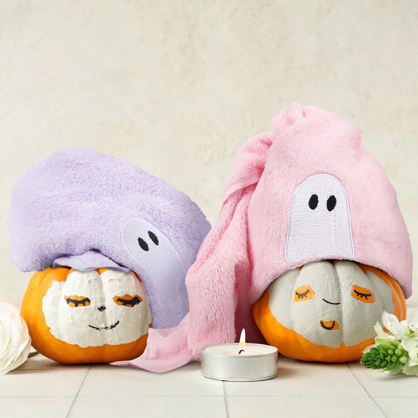 Remagr 3 Pcs Pastel Ghost Halloween Hand Towels Embroidered Pink Green Purple Ghost Halloween Spooky Cotton Hand Bath Towels for Bathroom Kitchen Decor Gift, 29.5" x 13.8"