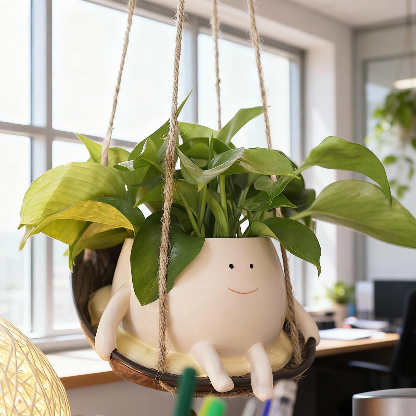 NINIPAPA Hanging Swing Chair Planter Pot Smile Face Plant Pot for Indoor Outdoor Plants Cute Head Flower Pots for Succulent String of Pearls Unique Gift on Mother's Day, Birthday, Christmas