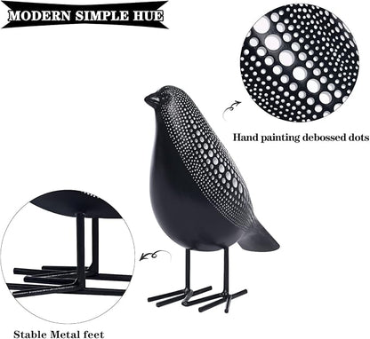 Quoowiit Sculptures Home Decor, Bird Figurine Shelf Decor, Modern Decorations for Living Room, Bedroom, Office, House, Resin Animal Statues and Figurine with Chic Polka Dots Art Design (Black)
