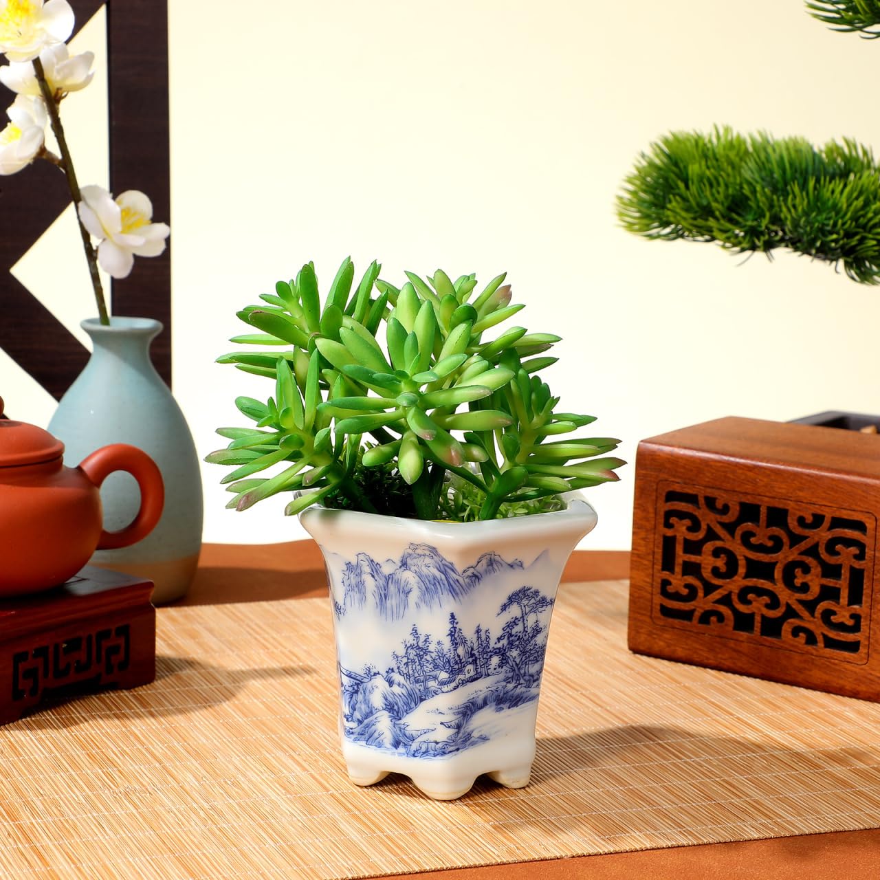 Toddmomy Blue and White Planter: Succulent Pots Ceramic Flower Pot Chinese Style Porcelain Planter Container for Office Desk Balcony Outdoor Garden