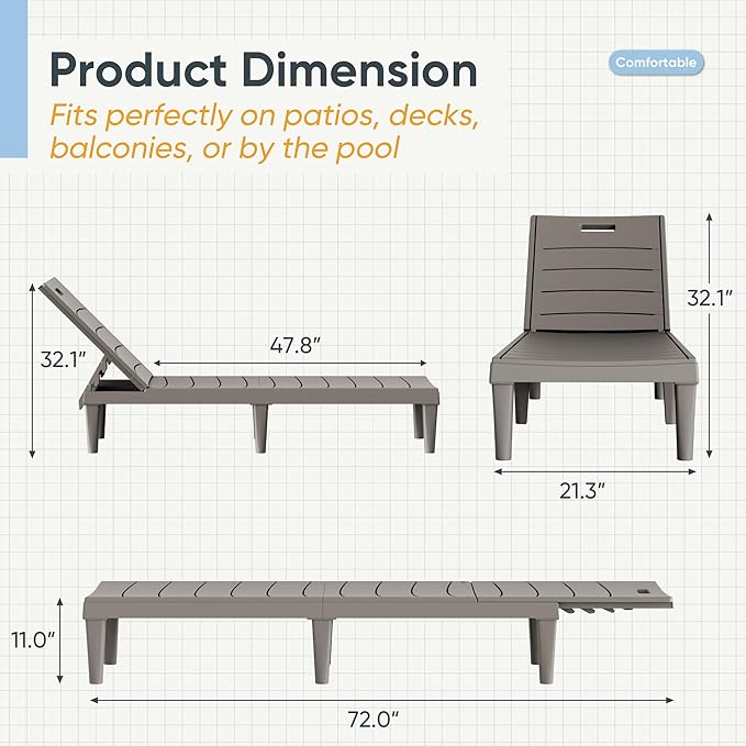 Greesum Outdoor Chaise Lounge Chairs Set of 4