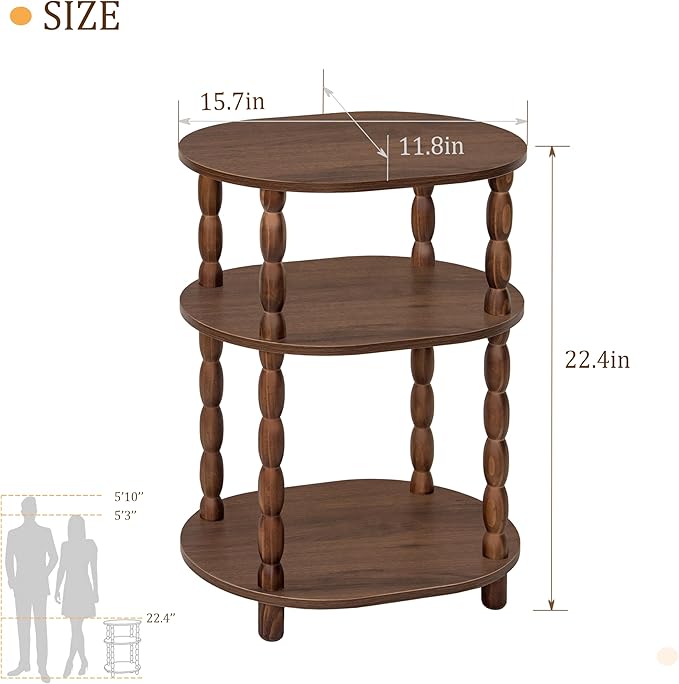 MaxSmeo Small Side Table, 3-Tier Small End Table, Modern Oval Night Stand