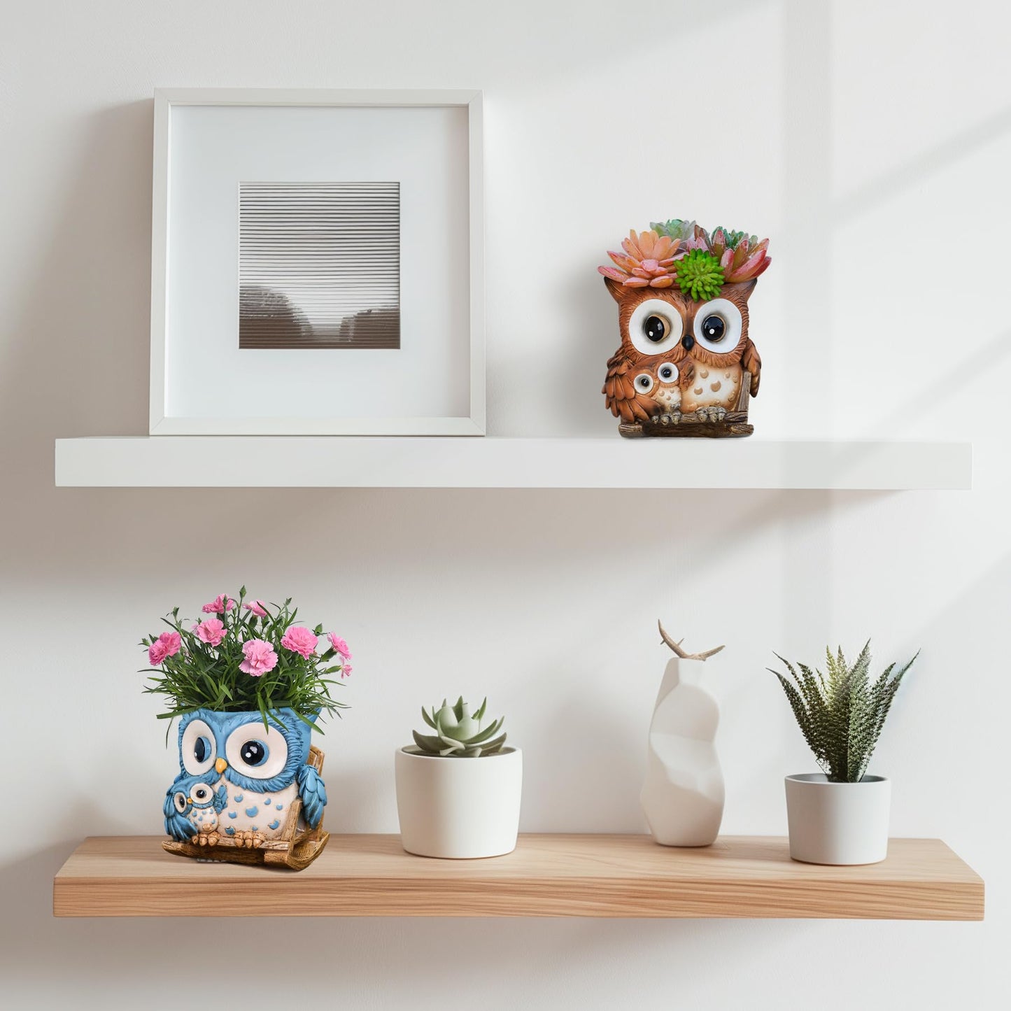 Saysmile Unique Owl Plant Pots Indoor, Cute Small Succulent Pots with Drainage Hole, Rocking Chair Planters for Outdoor Indoor Plants, Resin Flower Pot for String of Pearls, Gift Ideas for Mother