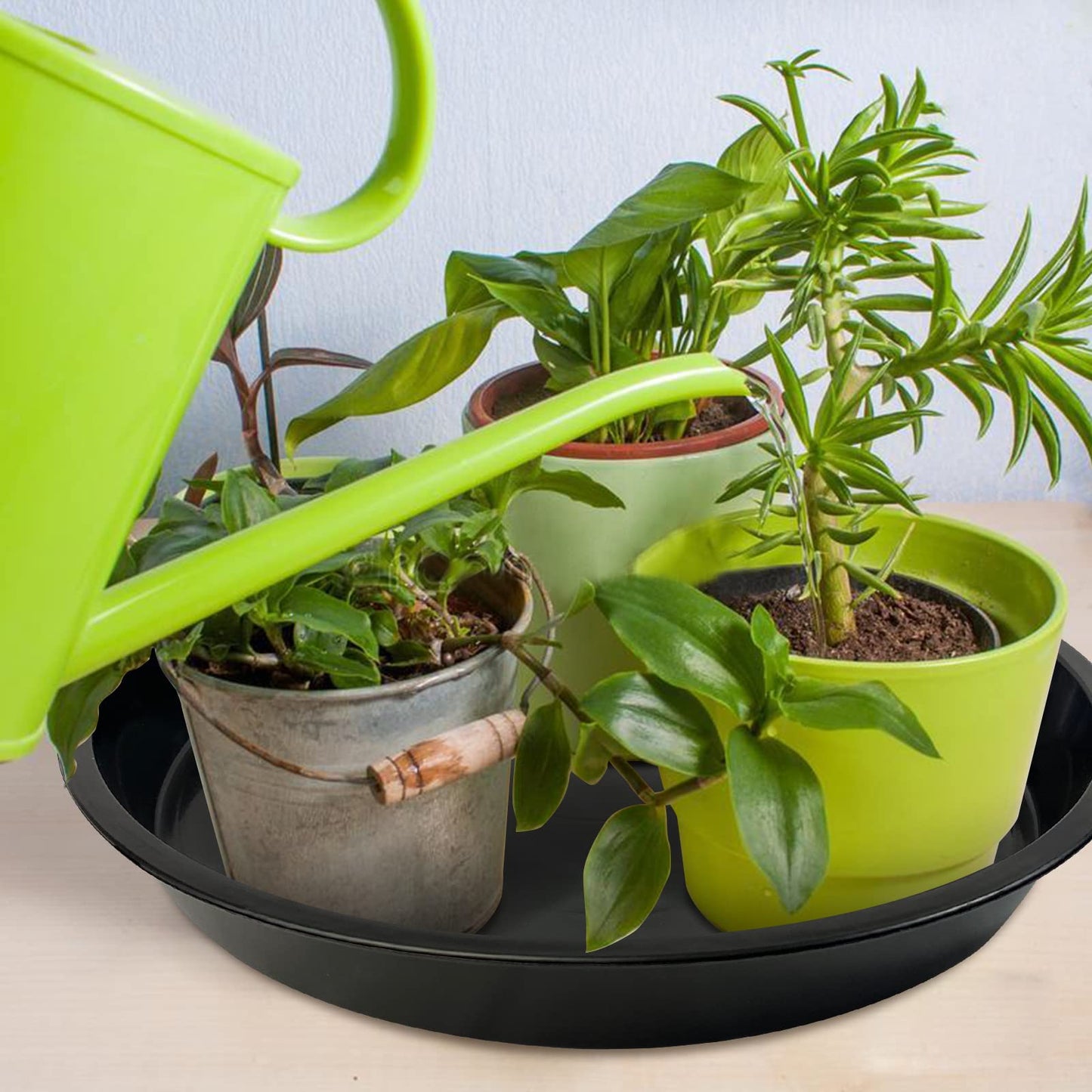 OUPSAUI 5 Pack 4 10 12 14 16 18 20 22 Inch Plant Saucer, Plant Trays for Pots, Large Plastic Plant Saucers for Indoors, No Holes Planter Drip Tray (14inch)