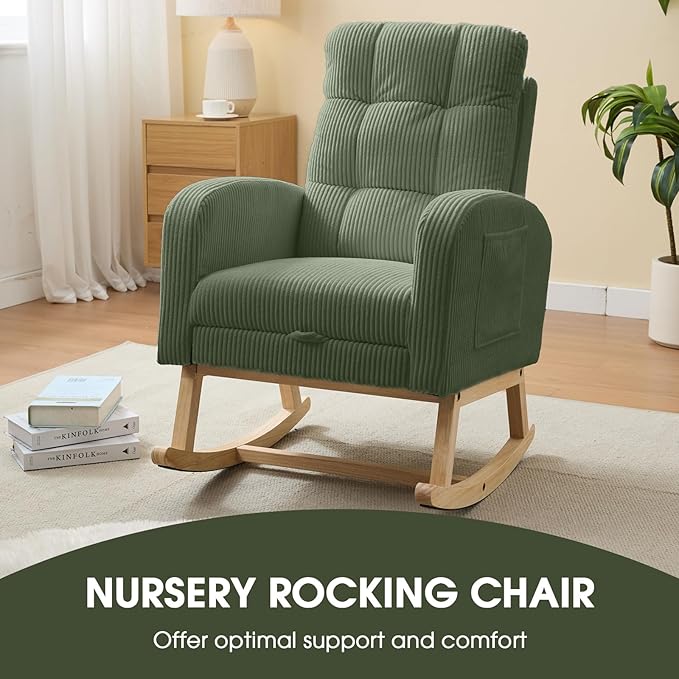 NIOIIKIT Nursery Rocking Chair, Corduroy Upholstered Rocking Chair