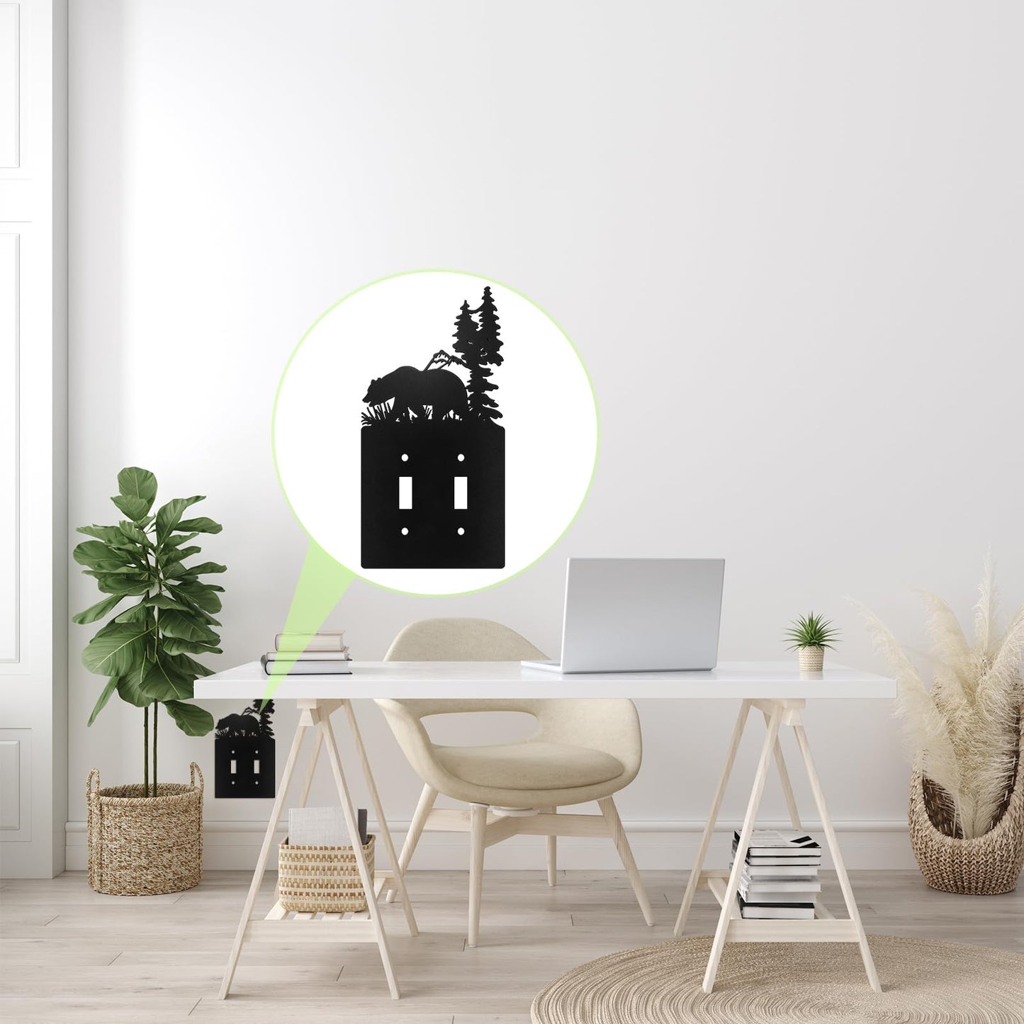 Lothee Metal Bear Switch Cover Moose Tree Mountain Elk Black Light Plate Forest Outlet Cover Toggle Switch Wall Plate Cover for Home Bedroom(Duplex Toggle)