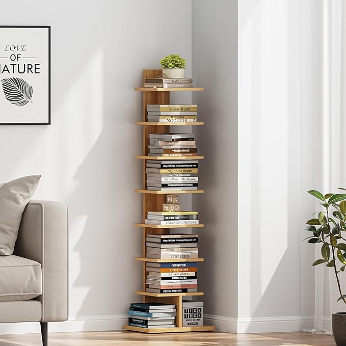 TUTOTAK Narrow Bookshelf, 8-Tier Bookcase, Spine Book Shelf