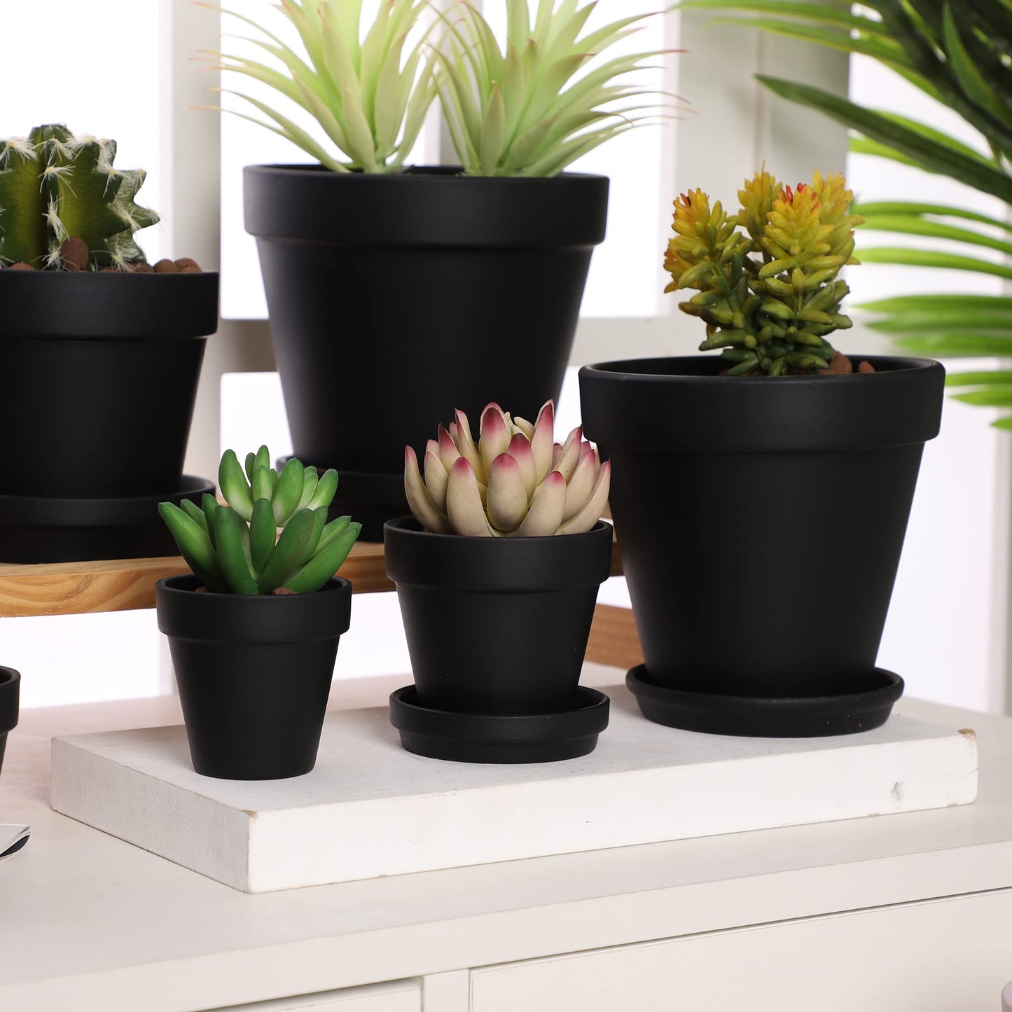 Yishang Large Terra Cotta Pots with Saucer- 6 Pack Large 6'' Terra Cotta Plant Pot with Drainage Hole, Flower Pot with Tray, Terracotta Pot for Indoor Outdoor Plant(Black)