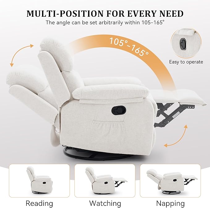 Korser Recliner Chair, 360 Swivel Rocker Chair