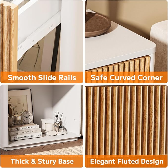 Modern Fluted Nightstand Set of 2