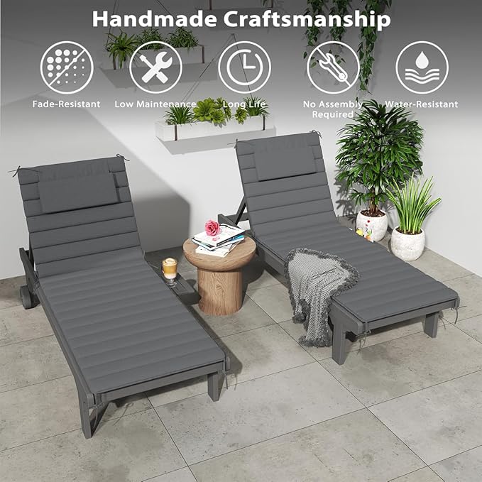 Sundale Outdoor Olefin Quilted Lounge Cushion Set of 4, Patio Foldable Chaise