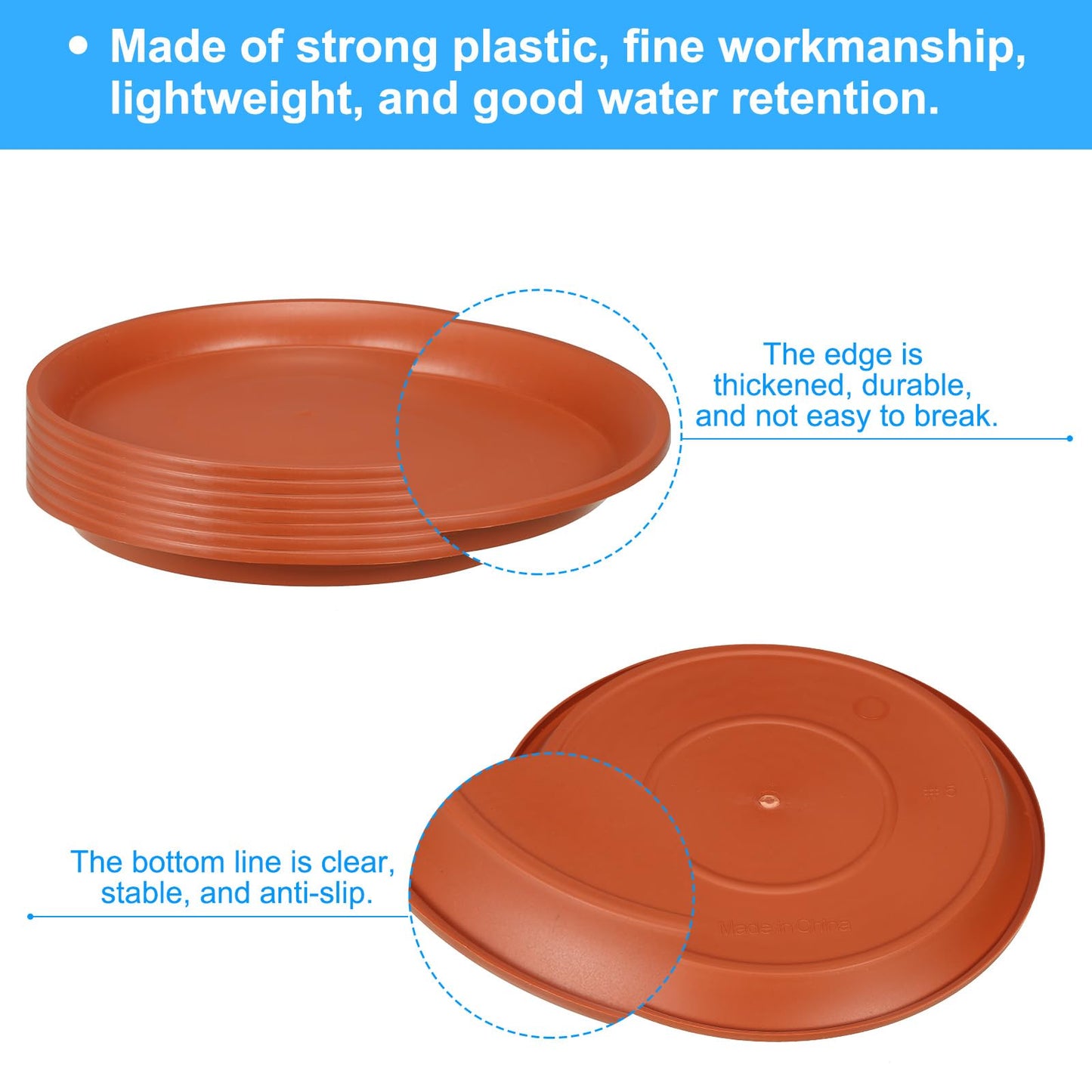 PATIKIL 6 Pack Plant Saucer, 9 Inch Plastic Round Plant Tray Flower Pot Saucers Planter Water Tray - for Indoor Outdoor Balcony Garden Potted, Terracotta